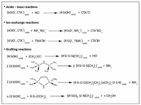 Figure  15.  Examples  of  reactions  involved  in  the  functionalization  of  mesoporous  silica