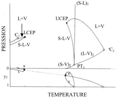 Figure 1.8. Diagrammes de phases P-T et y 2 -T pour un système solide-FSC