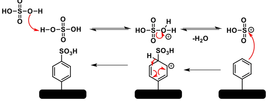 Figure 10 : Sulfonation des matériaux carbonés en présence de l'acide sulfurique concentré  
