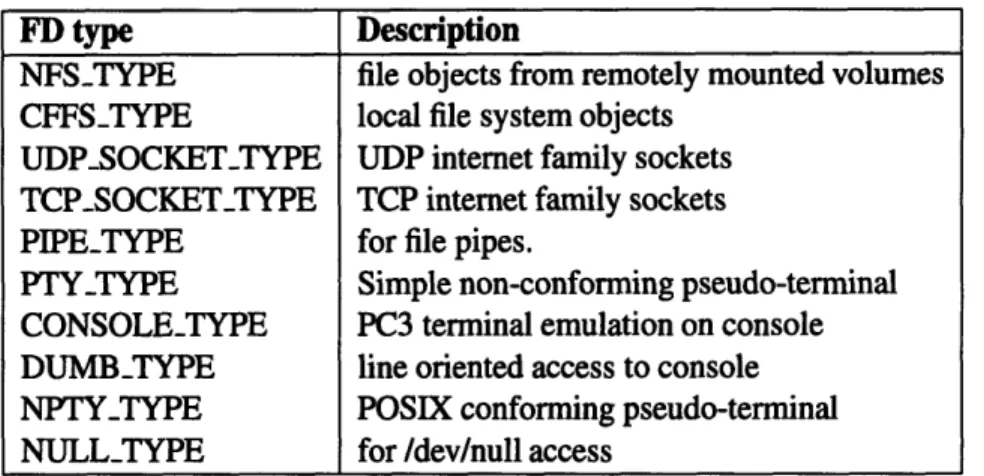 Table 3-1.  Supported  File Descriptor Types 3.3.5  Files