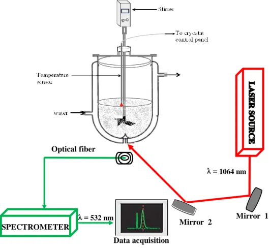 Figure 2.6: Schematic view of SHG set-up equipped with a batch cooling crystallizer: in situ SHG 