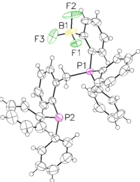 Figure II-23 : Structure par diffraction des rayons X de la phosphine-phosphonium o- o-trifluoroborate II-56i 