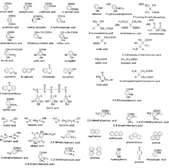 Figure 5 : Structures d'acides organiques simples pouvant être à l'origine de la formation de substances  humiques [63] 