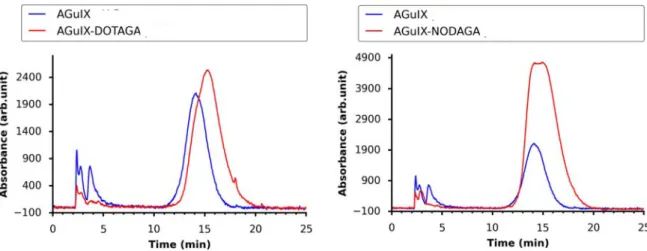 Figure II-11. Chromatographic analysis of the functionalized nanoparticles using HPLC at  285nm