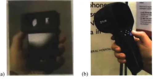 Figure 1.4.1:  (a)  Picture  of a handheld  infrared-based  diagnostic  which  is  a  smartphone  coupled with  an  infrared  camera