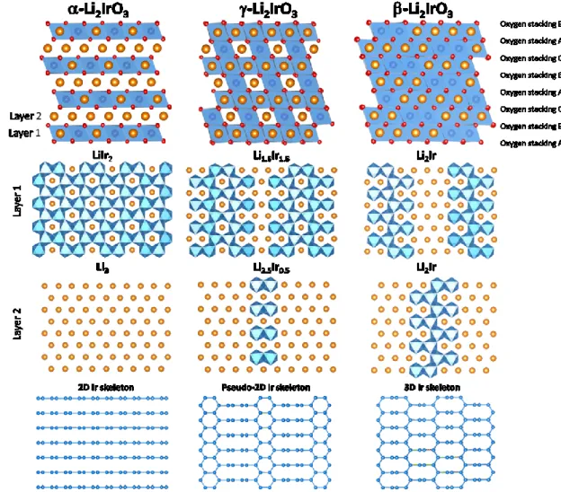 Figure  II.1.  Structures  of  the  α,  γ  and  β-Li 2 IrO 3   polymorphs.  From  top  to  bottom: 