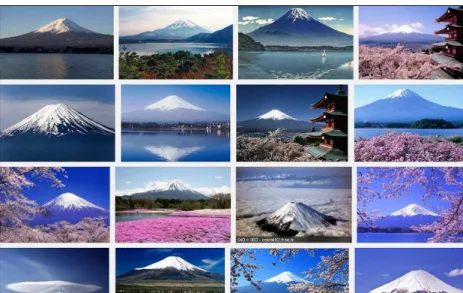 Figure 1 – Les seize premières images du Mont Fuji  obtenues sur le web le 8 juin 2014 suite à la requête « Mont Fuji » 