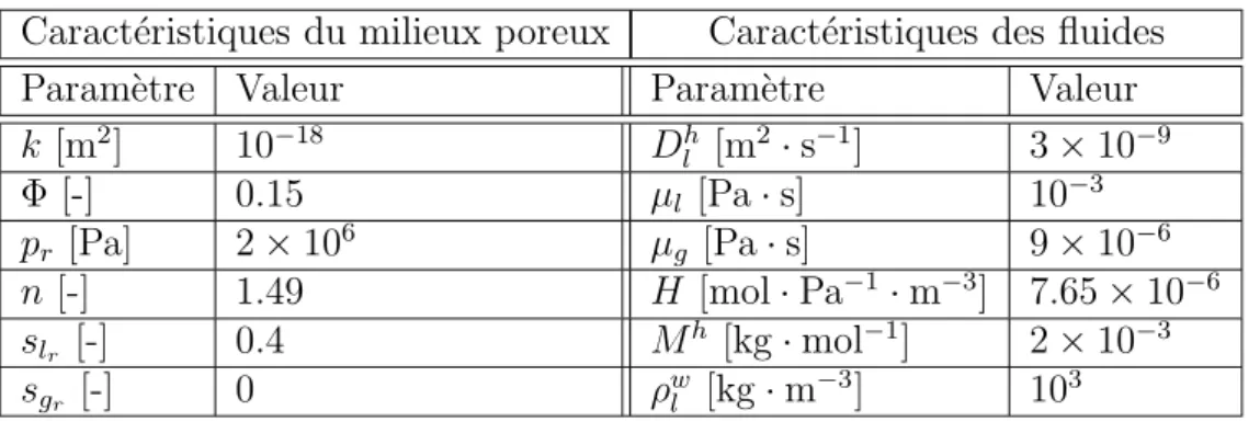 Tab. 3.2: Donn´ees physiques du cas test MOMAS conditions initiales hors ´equilibre.