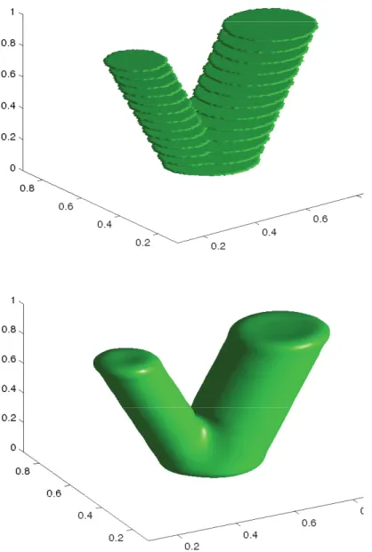 Figure 4.10. Reconstruction d’un double cylindre - en haut : les coupes intérieures - en bas : l’ensemble reconstruit.