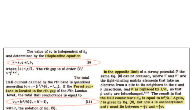 Figure 1.8 : The TKNN-equation (9) connects the Hall conductance (read Chern number) in the strong magnetic field regime (t r ) with the one in the weak magnetic field regime (s r )