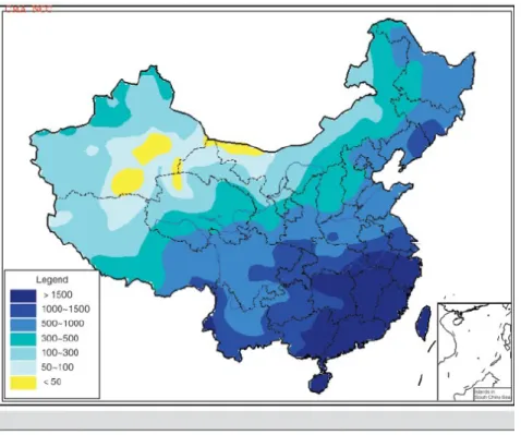 Figure 1. Precipitation Distribution in China in 2010 (mm) 