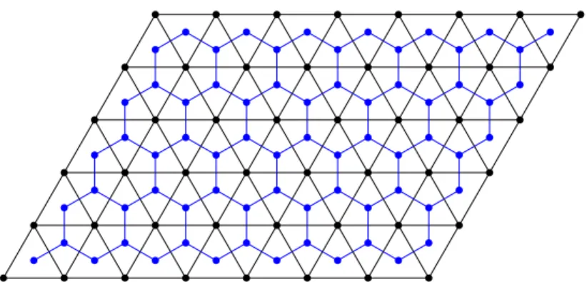 Figure 0.1.12: The triangular grid (black) and its dual hexagonal grid (blue)