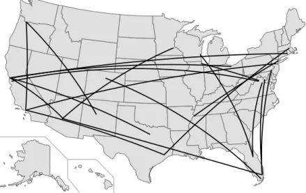 Figure 3. Illustrated here are the 20 representative flight trajectories flown by the Boeing 737-800W in the TASOpt-AEDT uncertainty quantification study.
