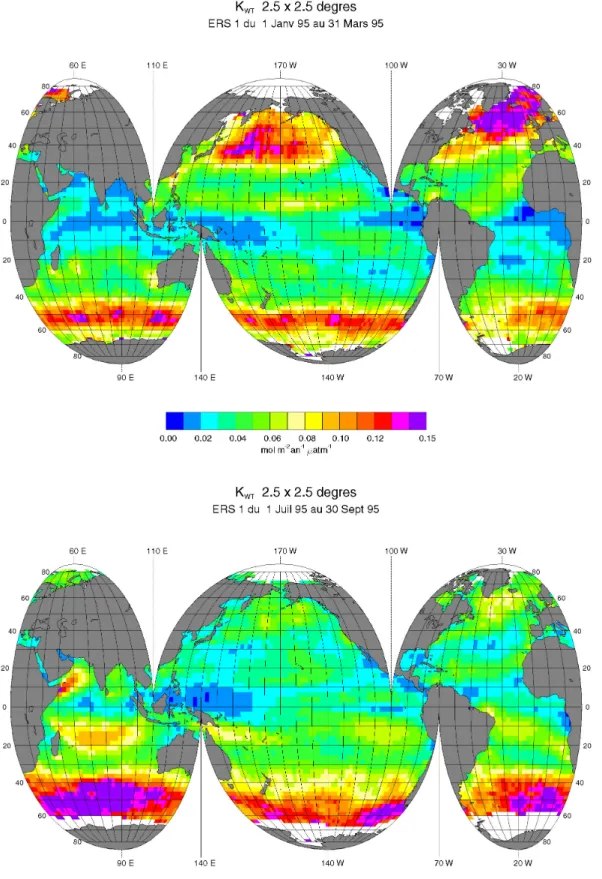 Figure 5 : cartes interpolées de K WT  pour le premier et le troisième trimestres 1995