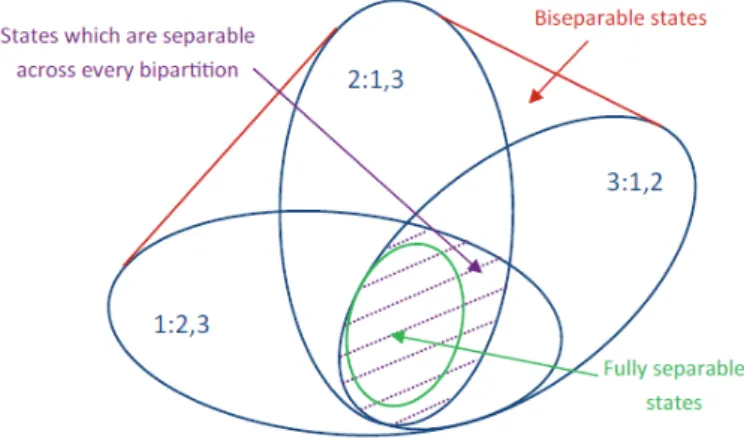 Figure 2.1: Several degrees of separability on a tripartite system