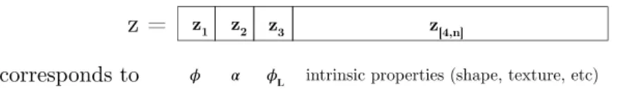 Figure 2: Structure of the representation vector. φ is the azimuth of the face, α is the elevation of the face with respect to the camera, and φ L is the azimuth of the light source.