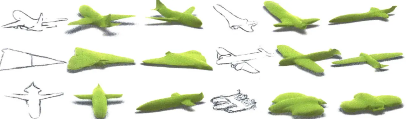 Figure  3-1:  Given  a  bitmap  sketch  of  a  man-made  shape,  our  method  automatically infers  a complete  parametric 3D  model,  ready  to be  edited,  rendered,  or  converted  to a  mesh