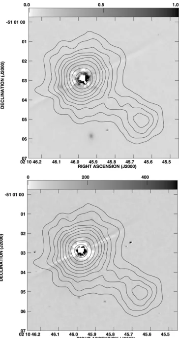 Figure 4. Our HST images of 1202–262 (gray scales), with Chandra X-ray contours overlaid