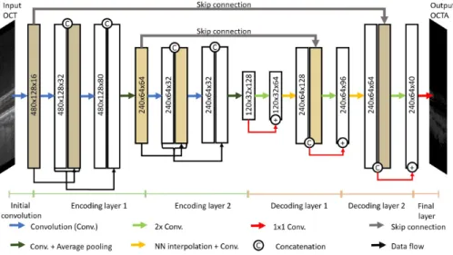 Fig. 1. Layout of the utilized U-Net for image translation with Dense Blocks and average pooling of 2 × 2 in the encoding part