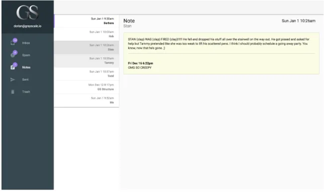 Figure 3-6: Chimeria:Grayscale - Screenshot of the ‘Notes’ inbox in Chime- Chime-ria:Grayscale’s email client, Graymail.