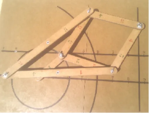 Figure 1.1 – A wooden realization of the Peaucellier straight-line motion linkage. Design: