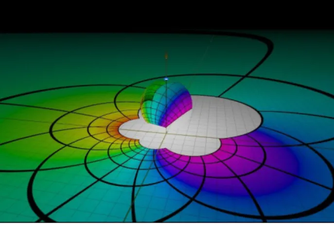 Figure 1.2 – La partie color´ee sur le plan est l’image d’un simple carr´e dans le plan apr`es une transformation de M¨obius : la partie color´ee sur la sph`ere