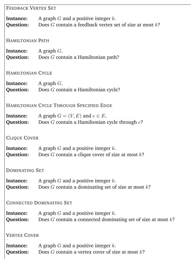 Table 1.1 – The decision problems considered in the thesis.
