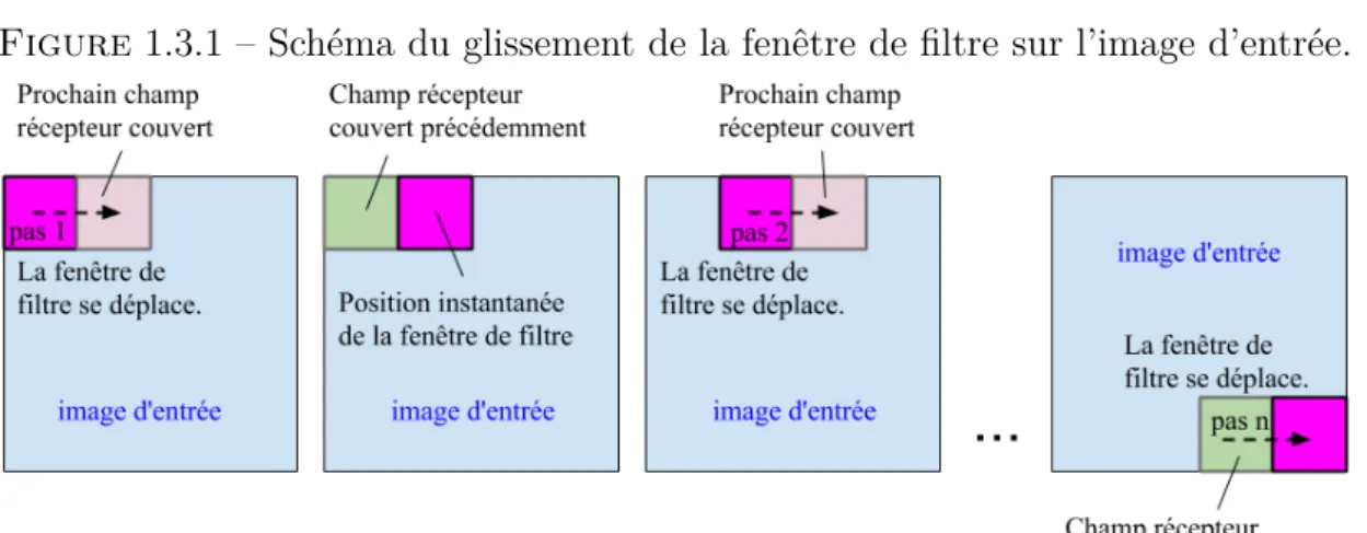 Figure 1.3.1 – Schéma du glissement de la fenêtre de filtre sur l’image d’entrée.