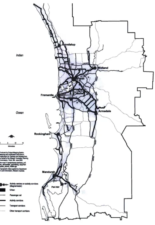 Figure  2.4 The  Network  City  Plan  in  Metropolitan  Perth Source:  Curtis  (2006)