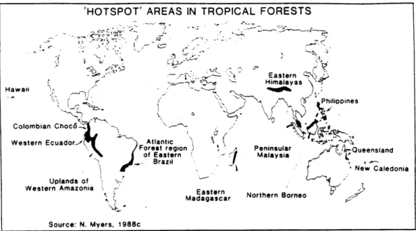 Figure  1.4  Biological  Diversity Hotspots Source:  McNeely,  et  al
