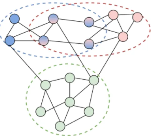 Figure 3.2: Recouvrement entre deux communautés (bleue et rouge).