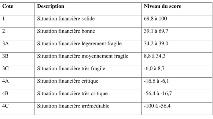 Tableau n° 2 : Echelle de Rating SYSCO 