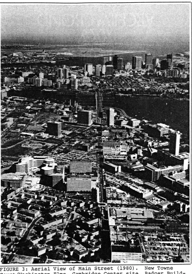 FIGURE  3:  Aerial View  of  Main  Street  (1980).  New Towne Court/Washington Elms,  Cambridge Center  site,  Badger  