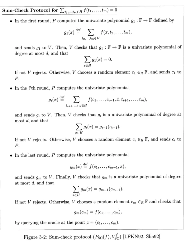 Figure  3-2:  Sum-check  protocol  (Psc(f), Vk)  [LFKN92,  Sha92]