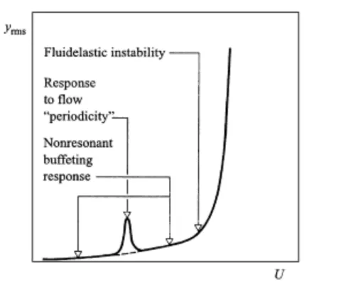 Figure 1.6 Idealized response of a cylinder in an array under cross flow. Source: (Païdoussis et al., 2006)
