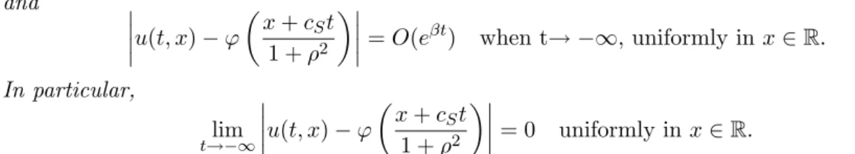 Figure 5.2: generalised travelling waves and their steady-state limits. The arrows indicate the dynamics of the solutions as t → ∞ .