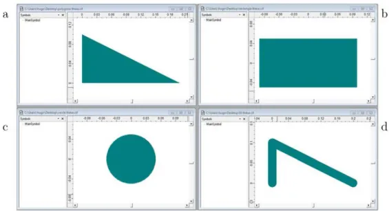 FIGURE 3 - Différentes formes de base réalisables sous CleWin. (a) Triangle réalisé avec la commande "P 0 0 0 100  200 0;"