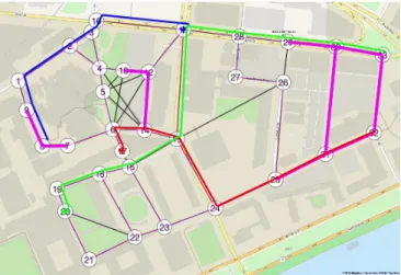 Fig. 2: Route assignments from the exploration planner. Relative link uncertainties are shown in maroon