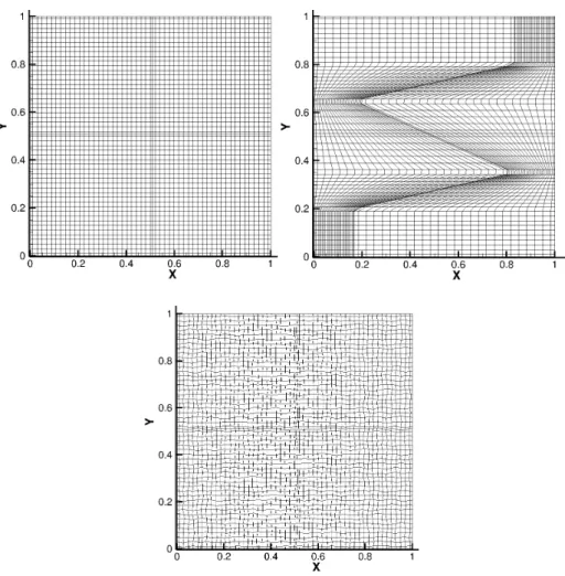 Fig. 4.1.1 Orthogonal, anisotropically skewed and randomly distorted grids, partitioned with 4 sub- sub-blocks
