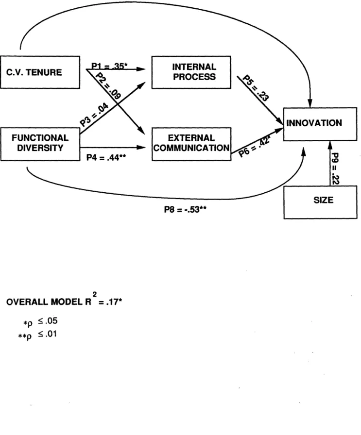 FIGURE  1:  PATH  DIAGRAM  OF  DEMOGRAPHY  - PROCESS  - INNOVATION RELATIONSHIPS P7 =-.17 P8 =  -