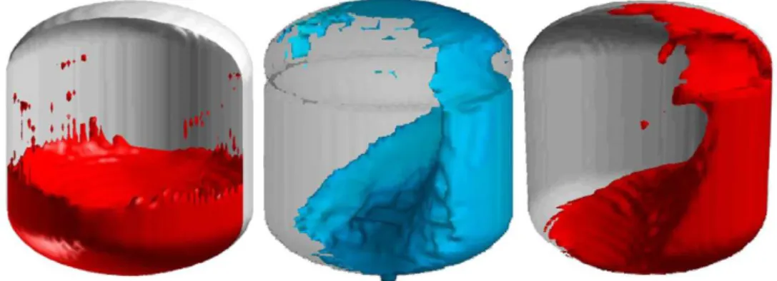 Fig. 1.10: Simulation num´erique du ph´enom`ene de sloshing dans des cuves de l’industrie a´ero- a´ero-spatiale