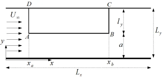 Figure 3.2: Sketch of the computational domain and of the rectangular cage ABCD in the vertical plane.