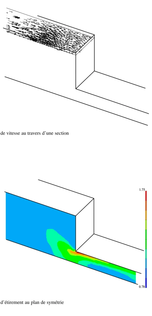 Figure 8. Champ d’´etirement au plan de sym´etrie