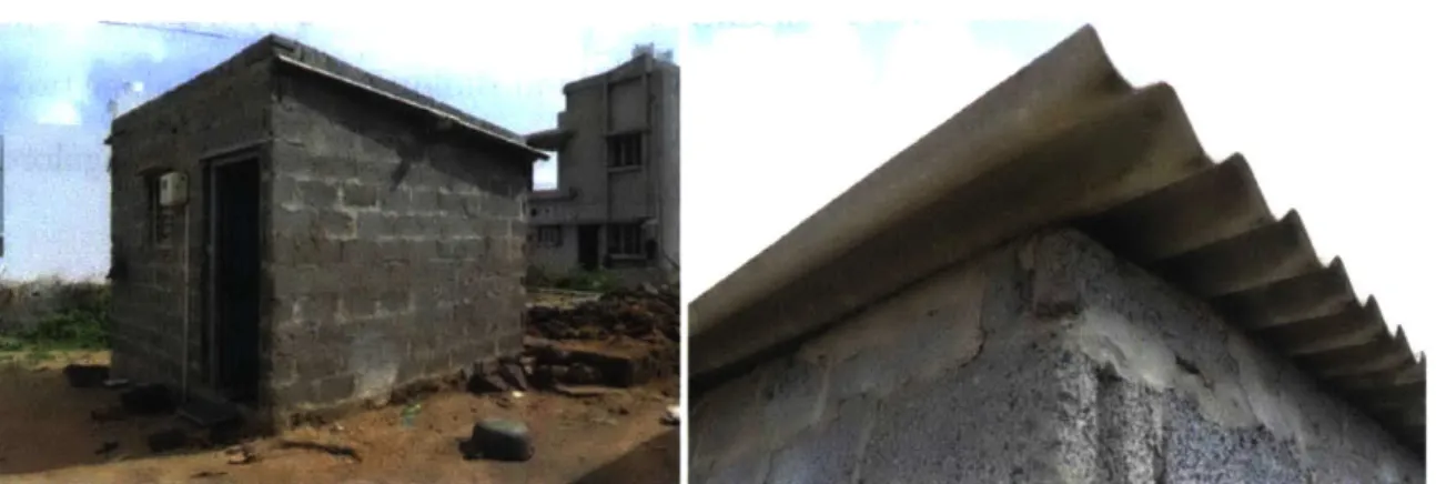 Figure  1-6:  Single-Room  Dwelling  with  15cm  Thick  Solid  Concrete  Masonry  Unit (CMU)  Walls  and  a Bare  Asbestos  Cement  Corrugated  Sheet  Roof  (Gradillas,  2015)