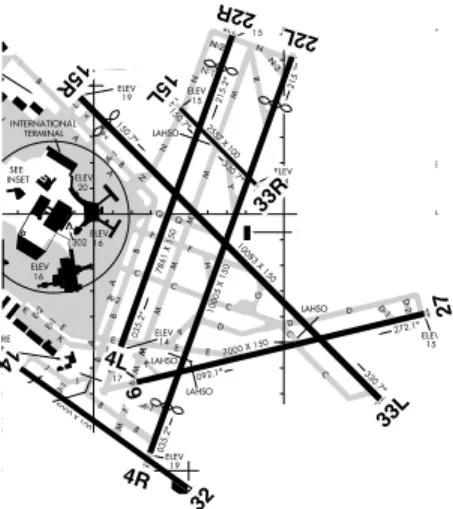 Figure 2: BOS airport diagram showing alignment of runways, adapted from (Federal Aviation Administration, 2010a)