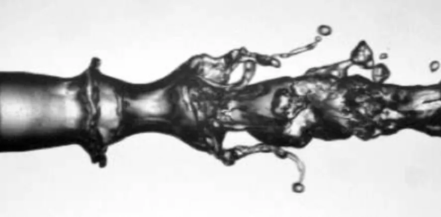 Figure 4.1 : Visualization of instability mechanism leading to atomization, from Marmottant &amp; Villermaux [220]
