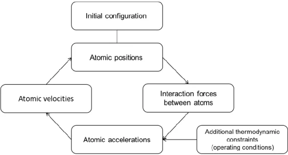 Figure II.2. Flow chart of the Molecular Dynamics method during a time step of the  simulation