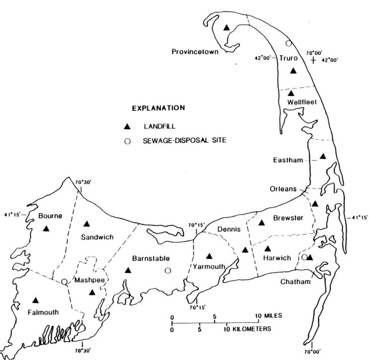 Figure  12:  Landfills and  Sewage-Disposal  Sites  on Cape  Cod  (From Office  of Water  Resources,  1994'