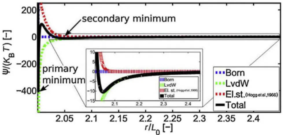 Fig. 1.8 – Potentiels DLVO utilisé dans le cadre des travaux de Bülow et al (source : Bülow et al., 2017).