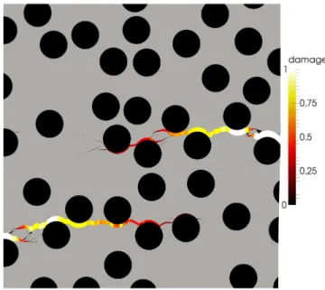 Figure 9 – Profil de fissuration en traction verticale (déplacements amplifiés)